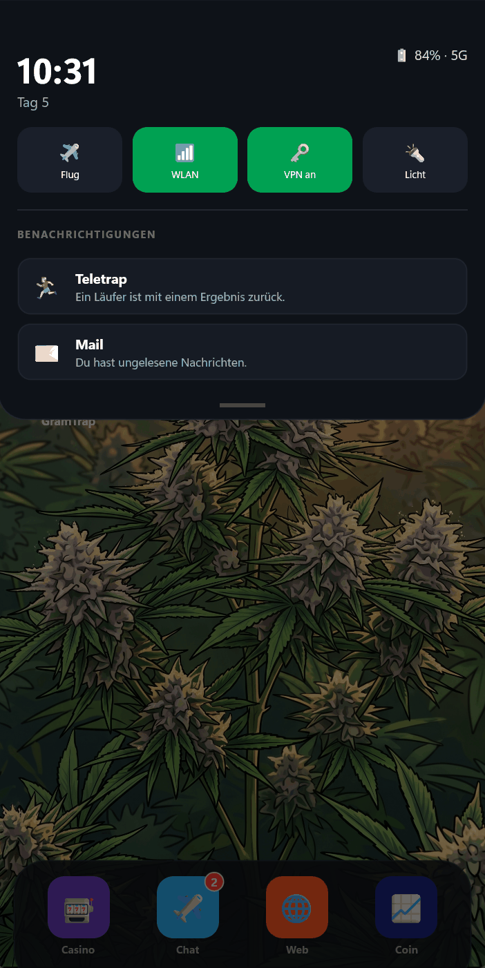 TrapPhone Sperrbildschirm mit Push-Benachrichtigungen von Teletrap und Mail