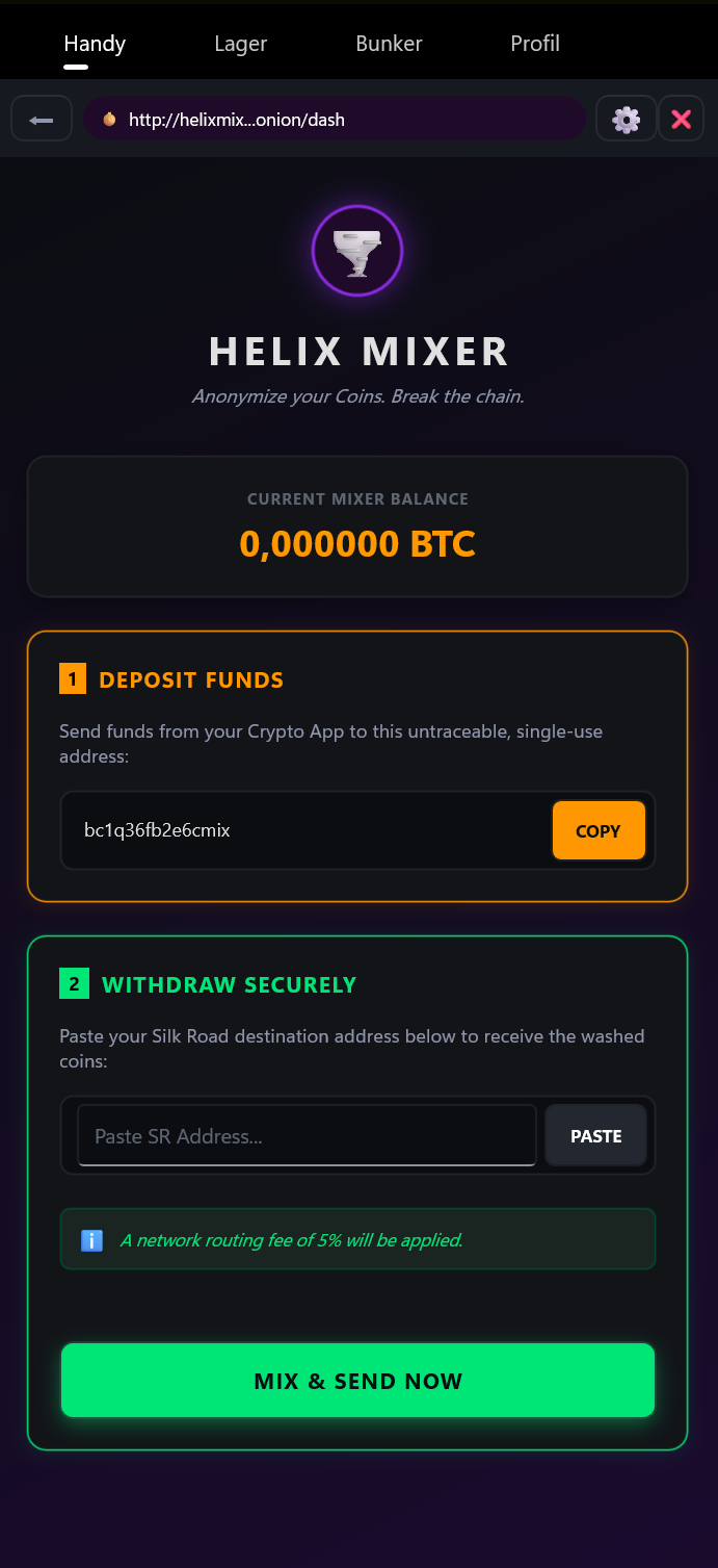 Helix Bitcoin Mixer – Coins anonymisieren über das Darknet