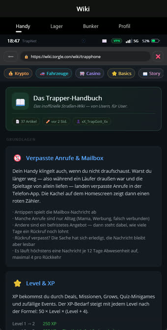 Artikelübersicht des In-Game-Wikis