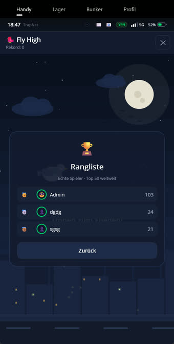 Online-Rangliste von Fly High mit den besten Ergebnissen