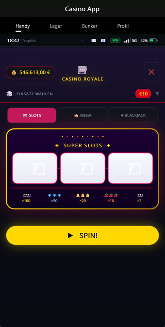 Spielautomat Super Slots mit drei Walzen