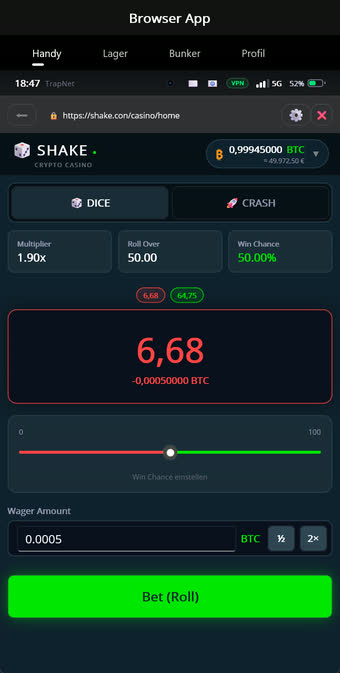 Dice im Krypto-Casino mit Gewinnchance und Multiplikator