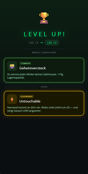 Level-Up mit den zur Wahl stehenden Perks