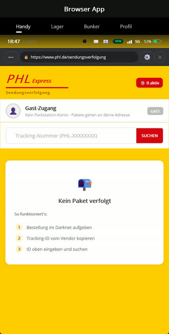 Sendungsverfolgung eines Pakets mit den einzelnen Statusstationen