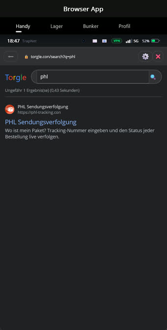 Suchergebnisse in der Torgle-Suchmaschine