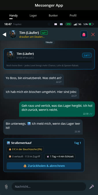 Chatnachricht eines Läufers, der gerade unterwegs ist