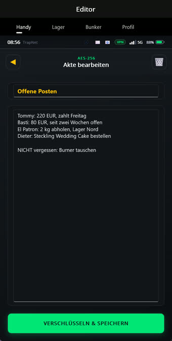 Editor einer Notiz mit Textfeld