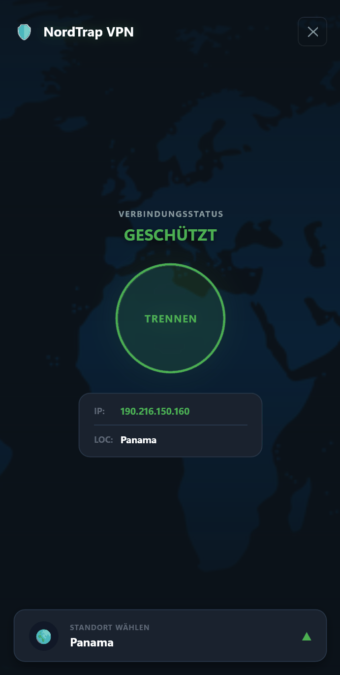 NordTrap VPN App – Verbindung geschützt über Panama